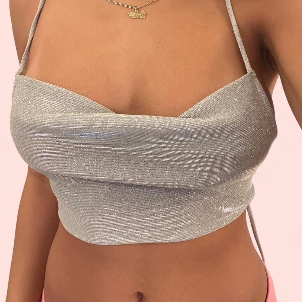 Urban Outfitters Silver Shimmery Cowl Crop Top